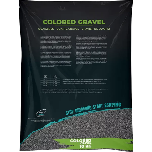 Me Coloured Gravel Granite Grey 1–2 mm (10 kg) – Natural granite grey for timeless aquarium layouts.