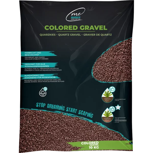 Me Coloured Gravel Mocha Brown 2–3 mm (10 kg) – Textured brown substrate for a healthy substrate environment.