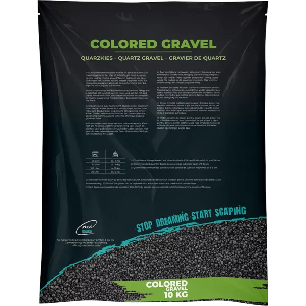 Gravier Coloré Me Noir Obsidien 2-3 mm (10 kg) : substrat noir robuste à granulométrie moyenne.