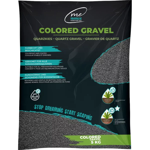 Harmonische Grautöne für farbenfrohe Garnelen: Der 5 kg Beutel Granite Grey Kies für ruhige Atmosphären.