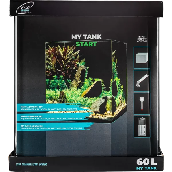 60 Liter Komplett-Aquarium inklusive Me Nano Clear 60 Eckfilter und smarter App-Steuerung.