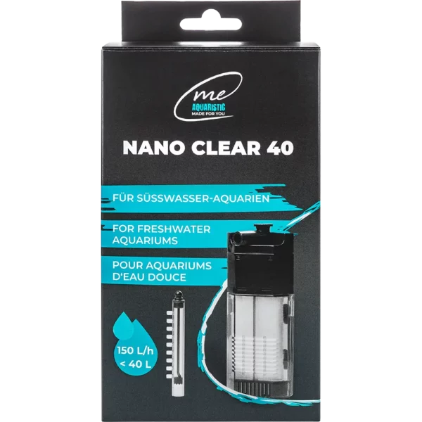 Garnelen- und jungfischsicherer Innenfilter Me Nano Clear 40 für kristallklares Wasser im Nano-Becken.