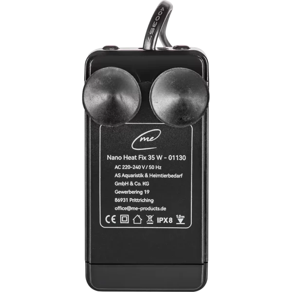 Sicherer Aquarium Heizer Me Nano Heat FIX 35W mit integriertem Trockenlaufschutz und robuster Bauweise.