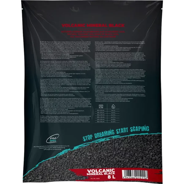 Me Volcanic Mineral Black 8 L – Großer Vorrat an echter schwarzer Lava für professionelle Aquascaping-Projekte.