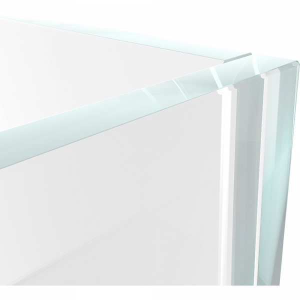 Me Cubito Weißglasbecken 120 aus seitlicher Perspektive mit sichtbarer Beckenform